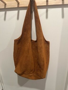 Suede Shoulder Tote Bag in Cognac Brown